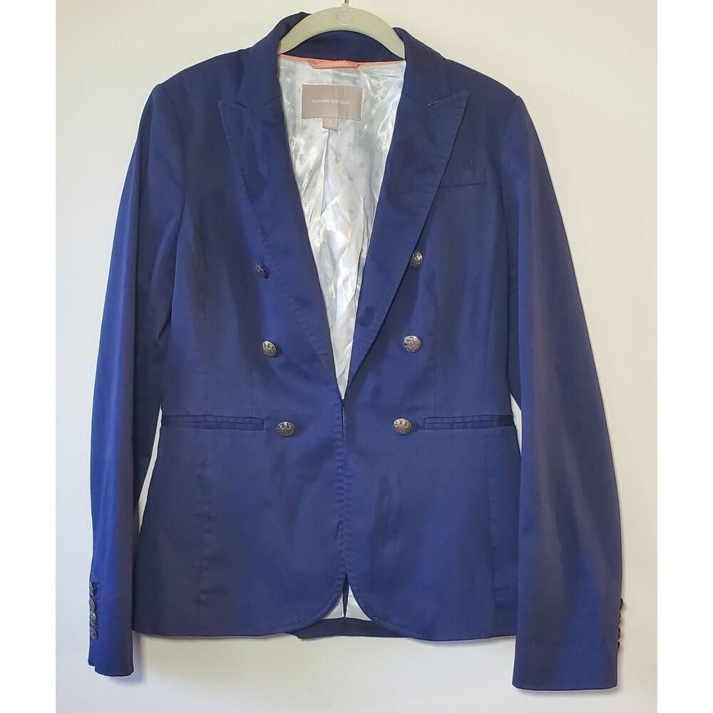 Banana Republic Womens 4 Captain's Military Blazer Navy Jacket Preppy Academia